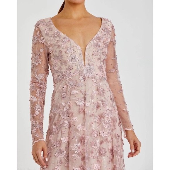 NWT Mac Duggal 70224 Pink Floral Applique Long Sleeve Illusion Gown Size 10 - Picture 10 of 10